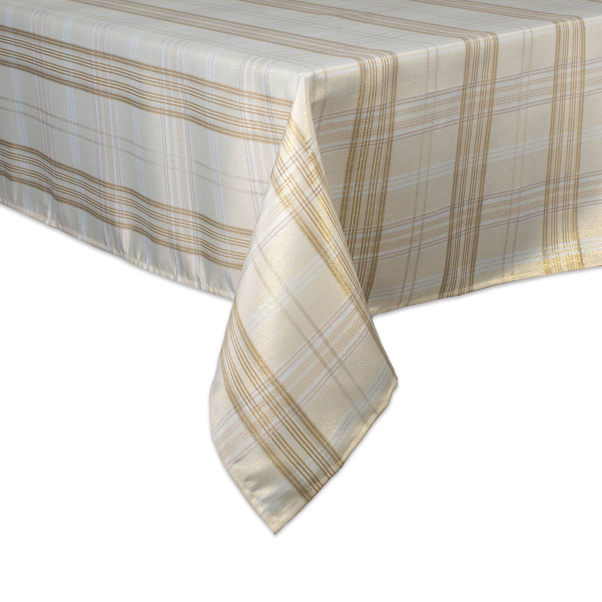 DII® Cream Metallic Plaid Tablecloth